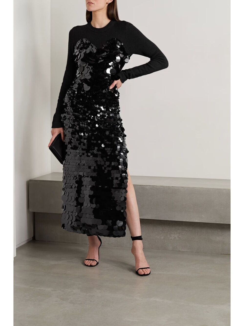 Altuzarra Gradient Pailette Cocktail Dress Women Gray Knit Sequin Merino WoolA01